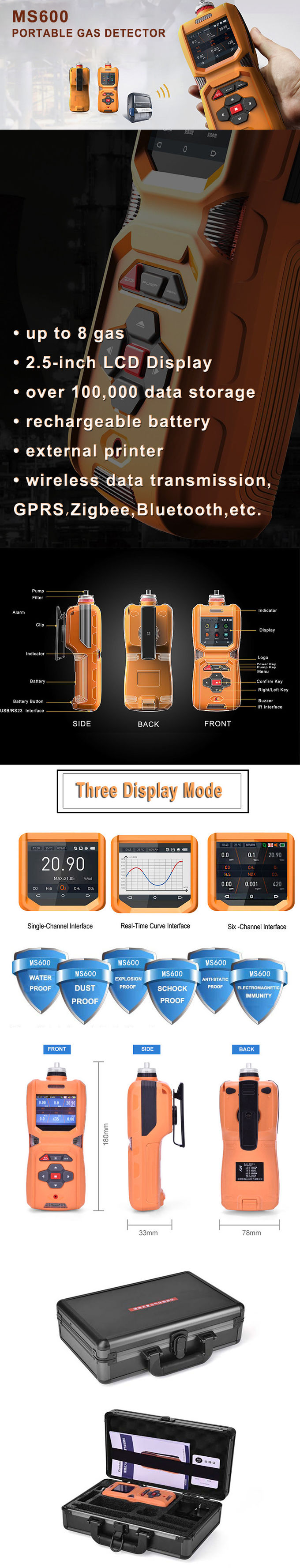 6 en 1 detector de gas multi portátil 1